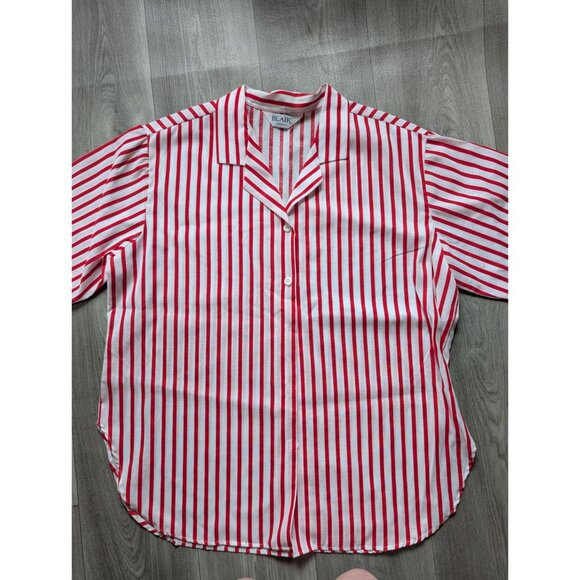 Blair Red & White Striped Button-Up Blouse Long Sleeve Lightweight Size 2XL - Picture 4 of 7